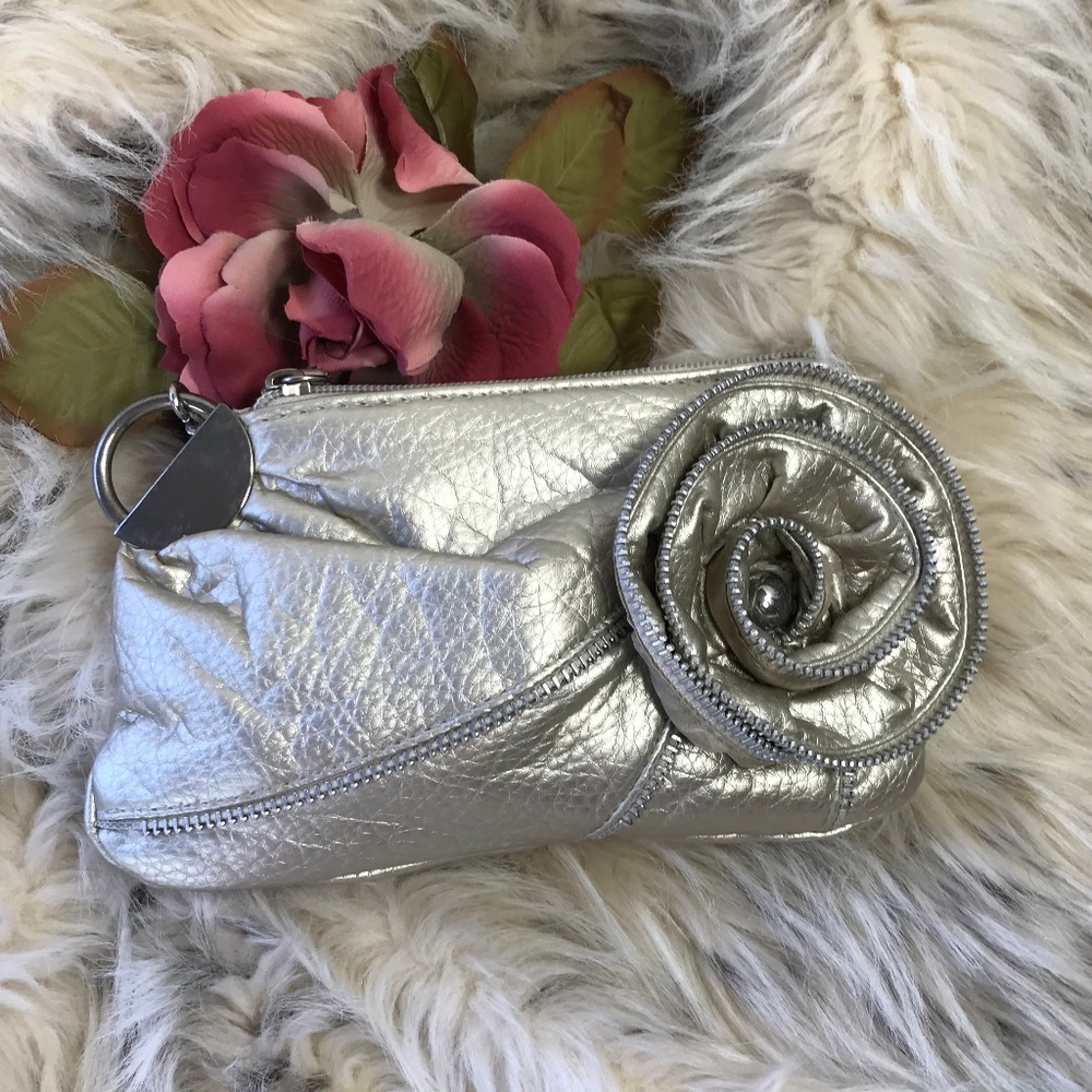 Chateau Silver Wristlet Clutch Bag Faux Leather